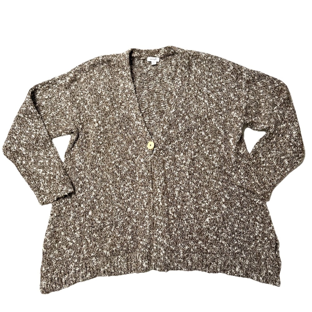 Pure J. Jill‎ Cardigan Sweater Womens L Large Brown Cotton Acrylic Blend Pockets